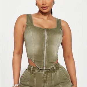 FASHION NOVA High Esteem Denim Corset Top - Green NWT
